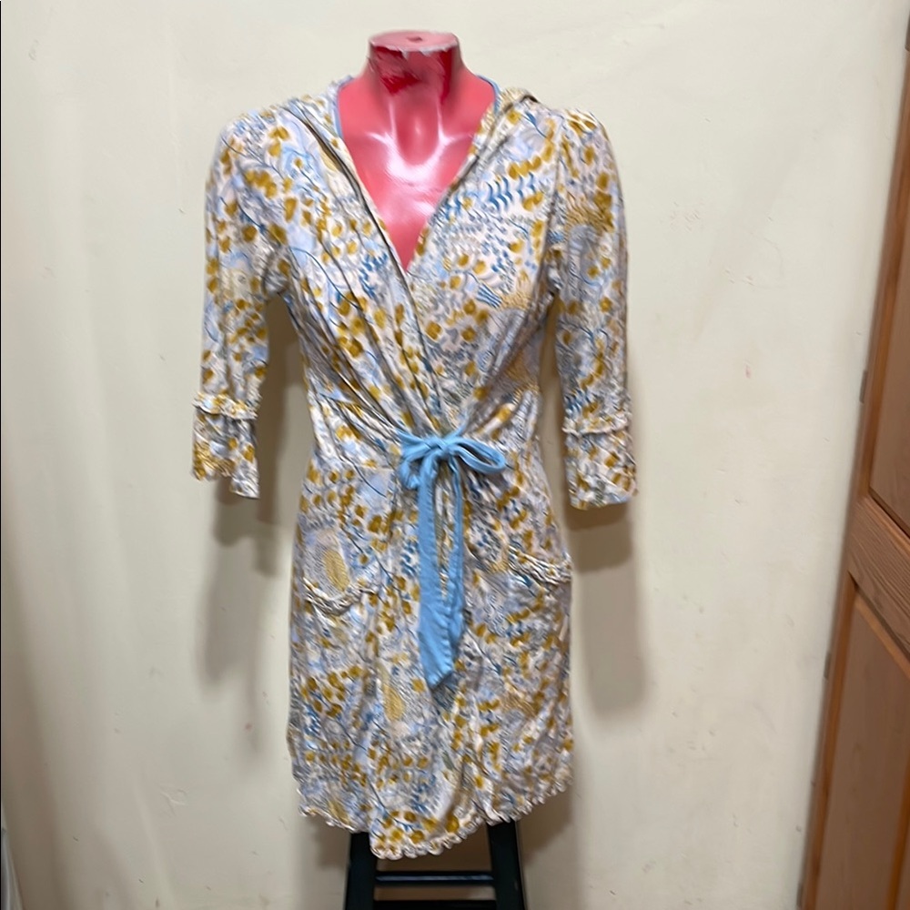 Anthropologie Floral Robe with Blue Tie